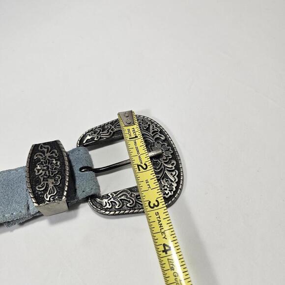 Free People Black Rock Belt Blue Suede Western Cowgirl Coastal Silver Buckle - Picture 11 of 11